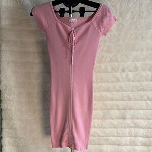 Pink Ribbed Knit Dress
